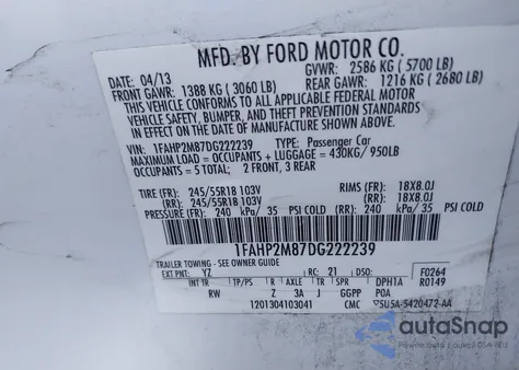 2013 Ford Police Interceptor from USA, damaged, VIN 1FAHP2M87DG222239